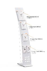 weißer Prospektständer der Firma Alu-Prospektständer GmbH